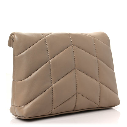 Saint Laurent Lambskin Monogram Loulou Puffer Pouch Clutch Dark Beige 2 of 6