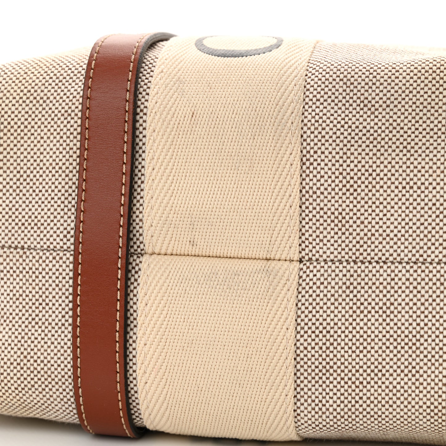 Linen Calfskin Medium Woody Ribbon Tote White Brown