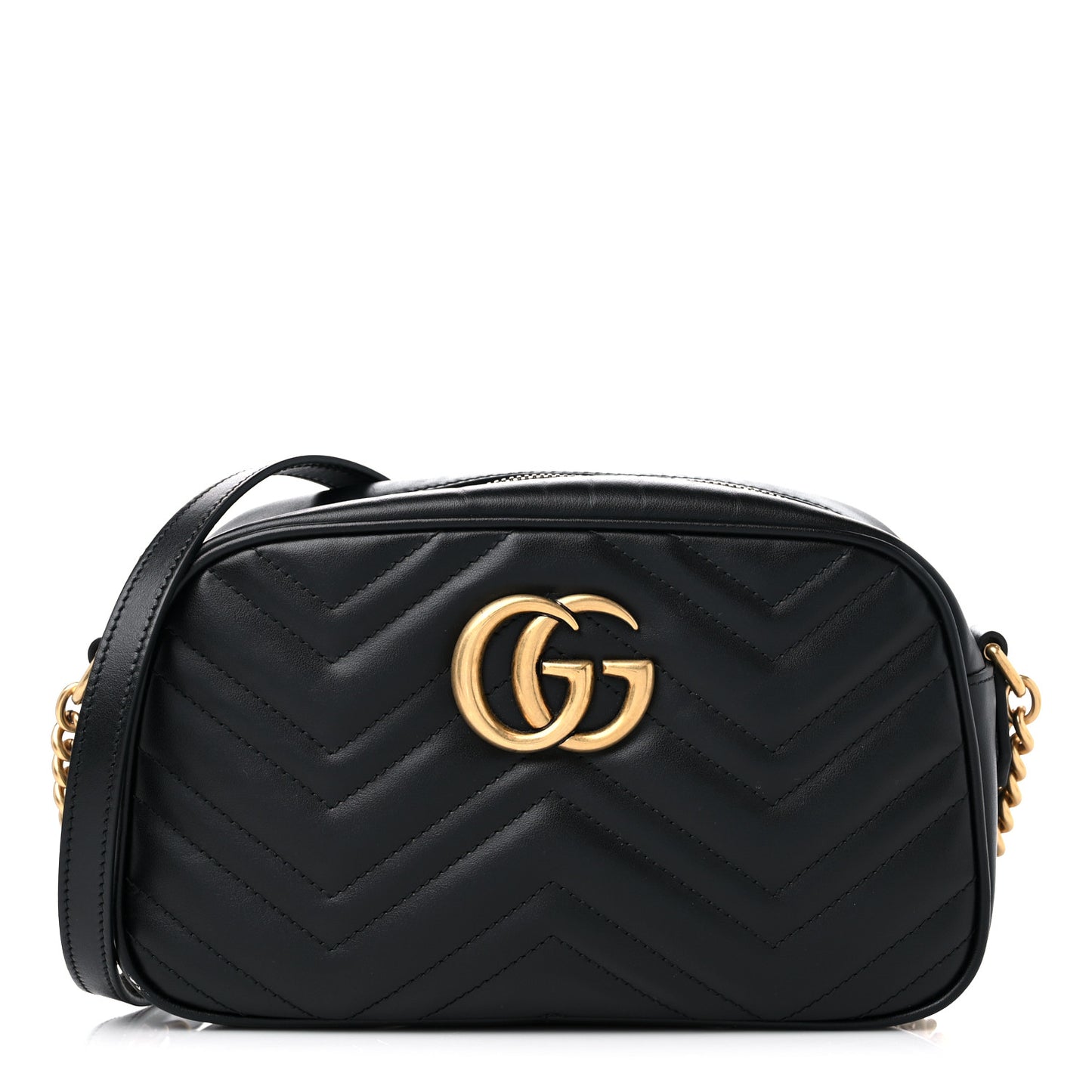 Calfskin Matelasse Small GG Marmont Chain Shoulder Bag Black