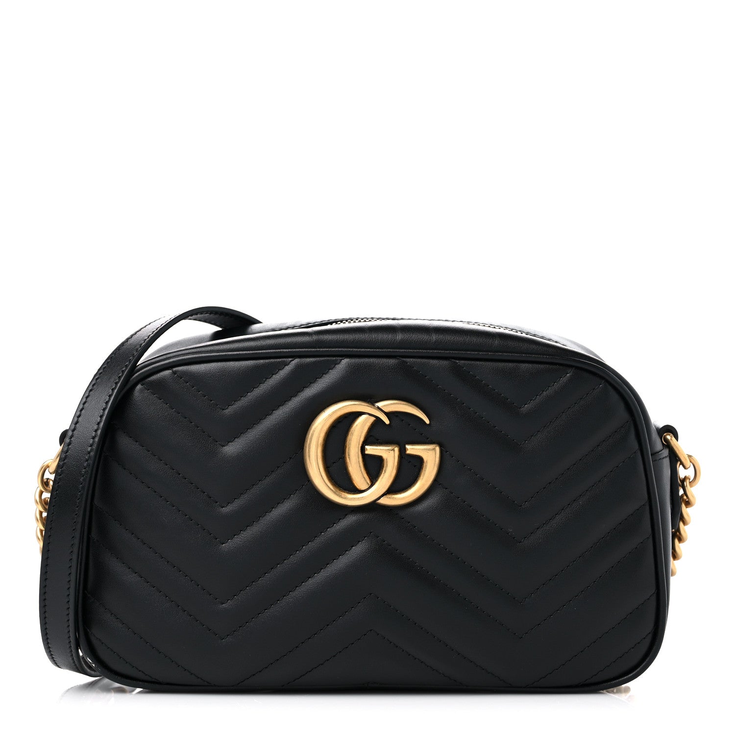 Gucci Calfskin Matelasse Small GG Marmont Chain Shoulder Bag Black 1 of 12