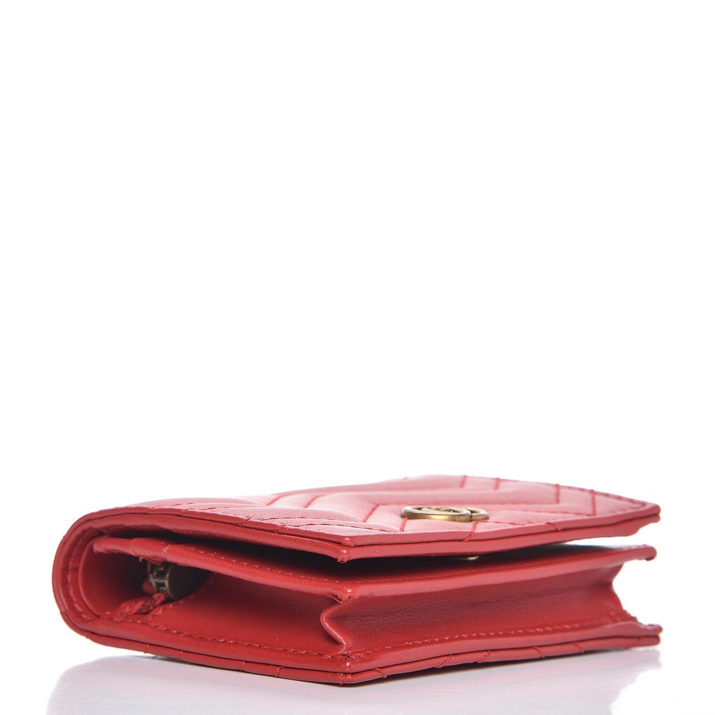 Calfskin Matelasse GG Marmont Card Case Wallet Hibiscus Red
