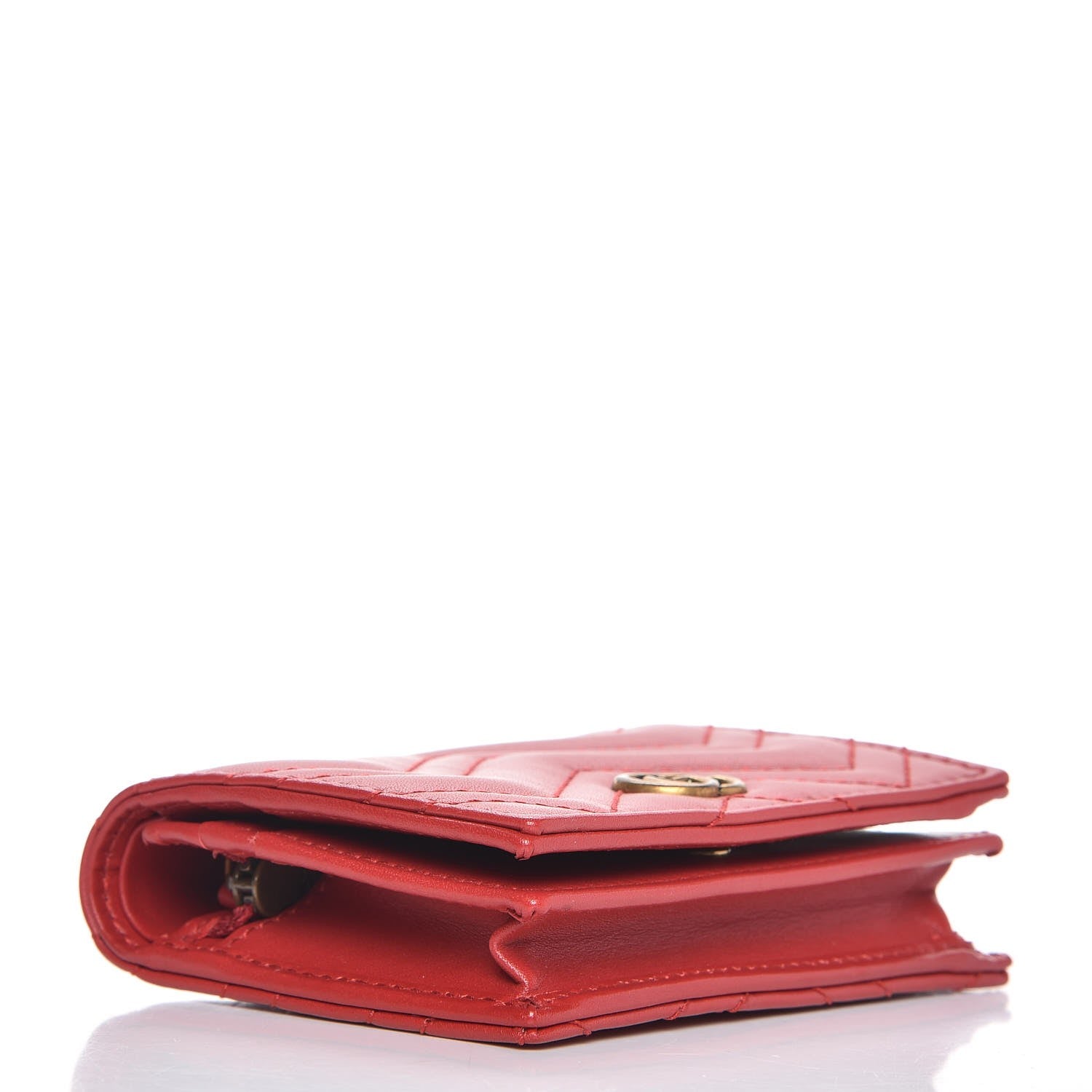 Gucci Calfskin Matelasse GG Marmont Card Case Wallet Hibiscus Red 4 of 8