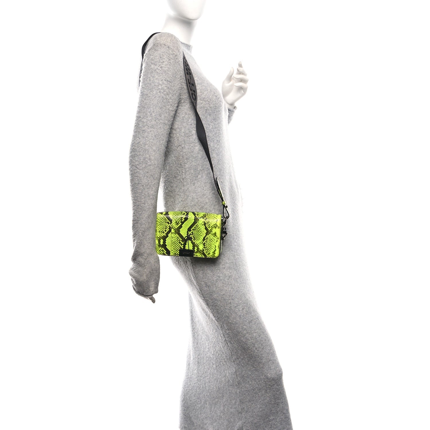 Off-White Calfskin Python Embossed Binder Flap Bag Fluo Yellow Black 2 of 9