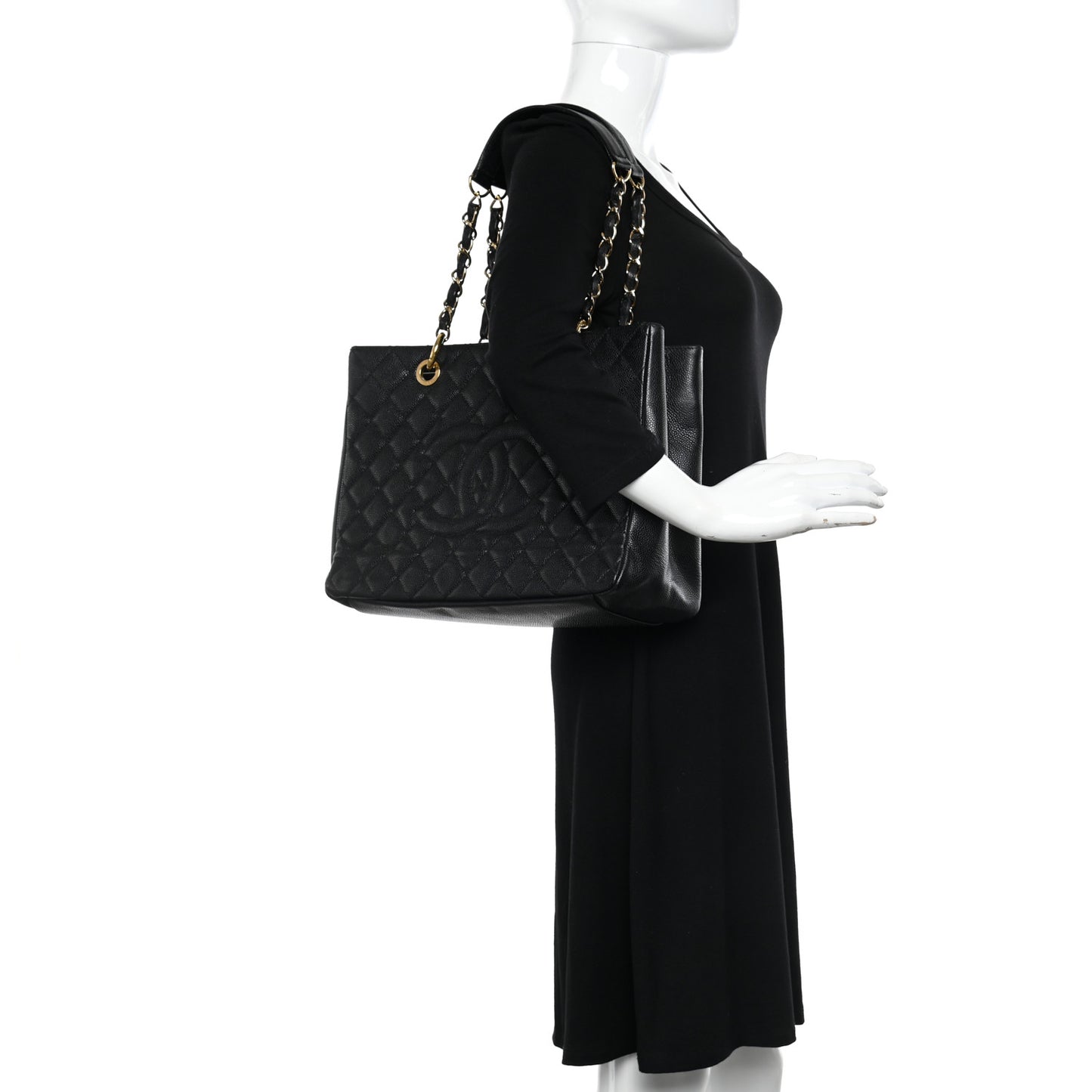 Caviar Quilted Grand Shopping Tote GST Black