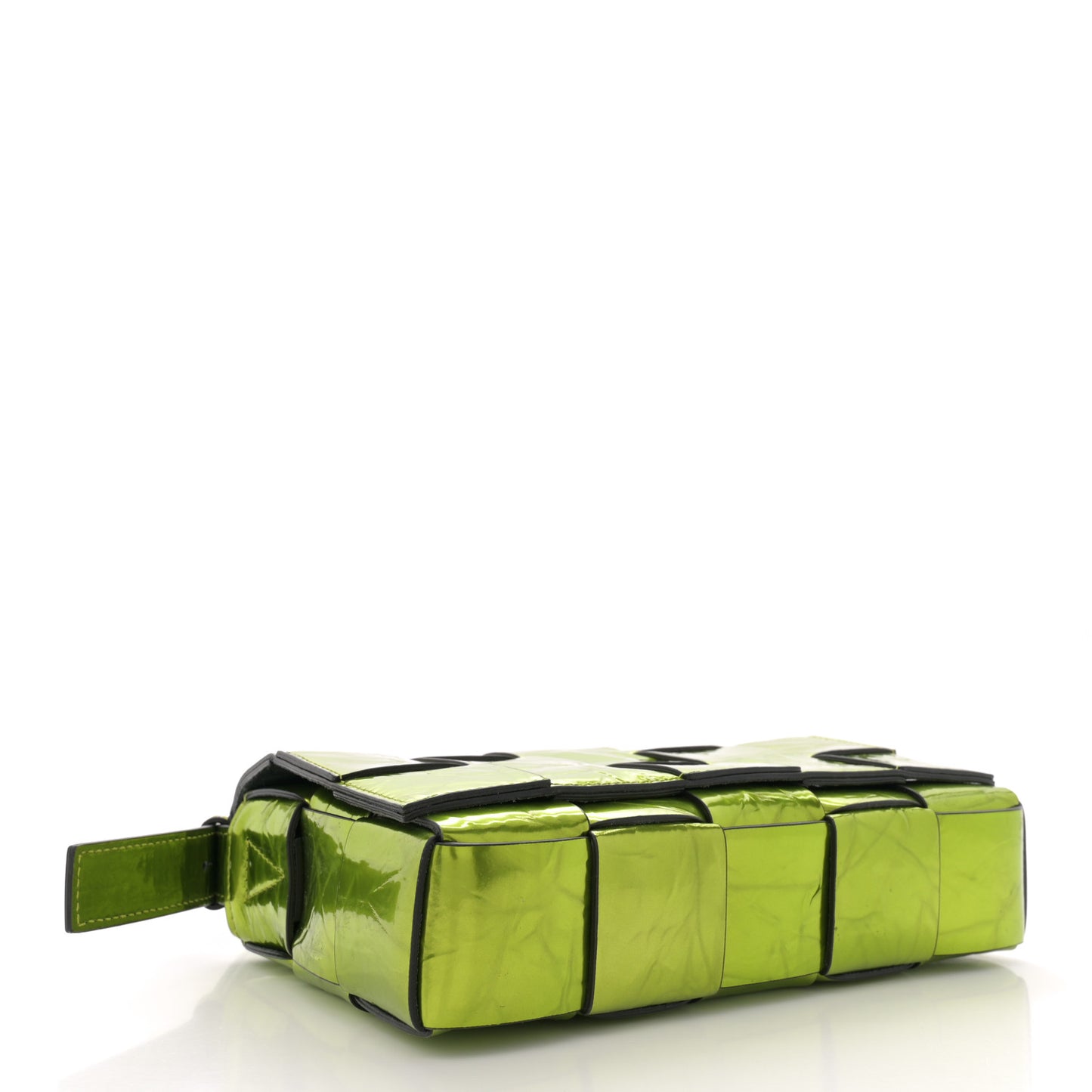 Metallic Crushed Calfskin Maxi Intrecciato Cassette Crossbody Bag Chlorophyll