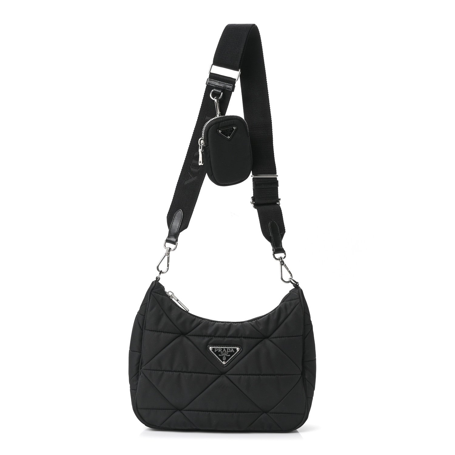 Prada Re-Nylon Triangle Padded Patchwork Shoulder Bag Black 1 of 10