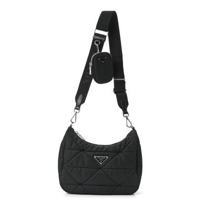 Prada Re-Nylon Triangle Padded Patchwork Shoulder Bag Black 1 of 10