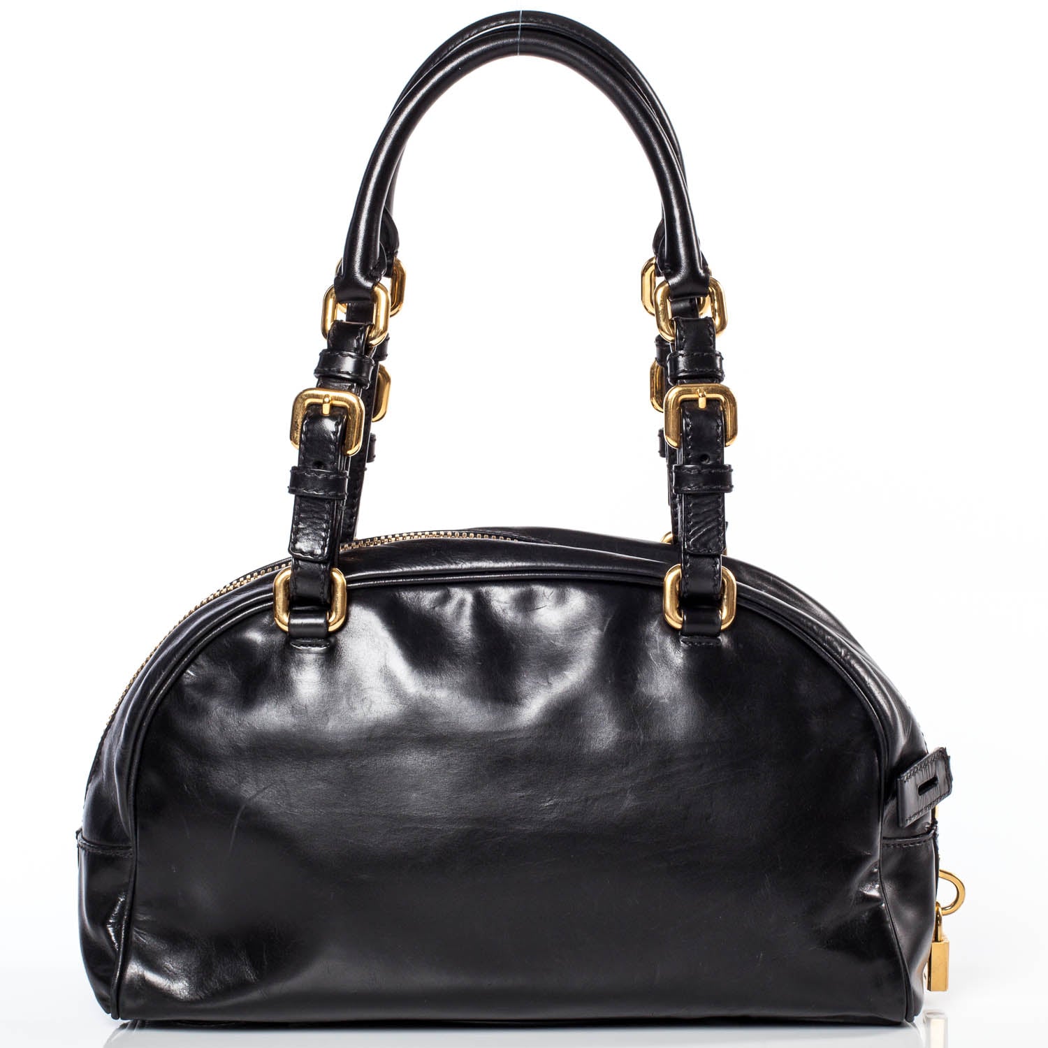 Prada Leather Logo Bowling Bag Black 3 of 10