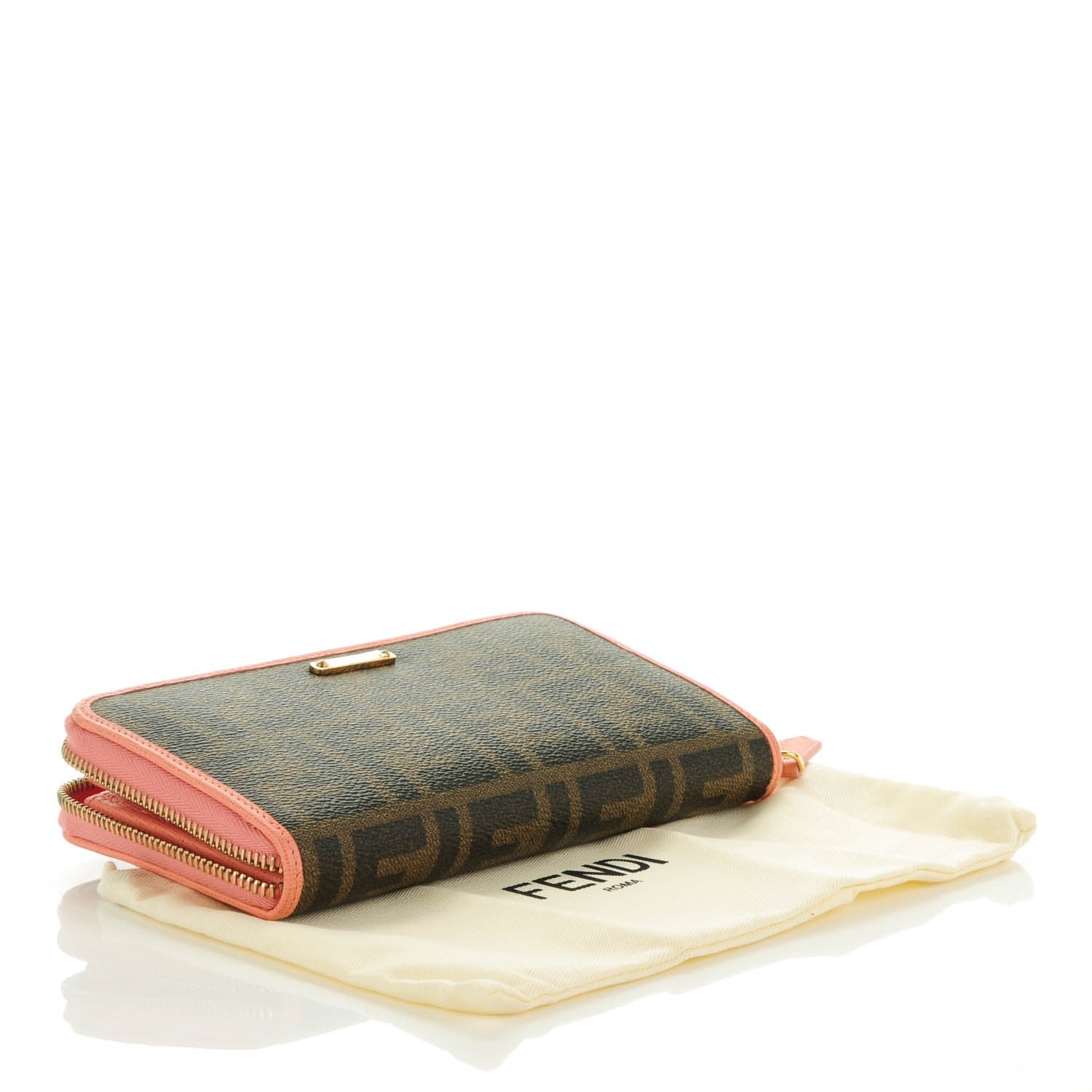 Fendi Zucca Spalmati Vitello Elite Zip Around Wallet Tobacco Pesca 4 of 8