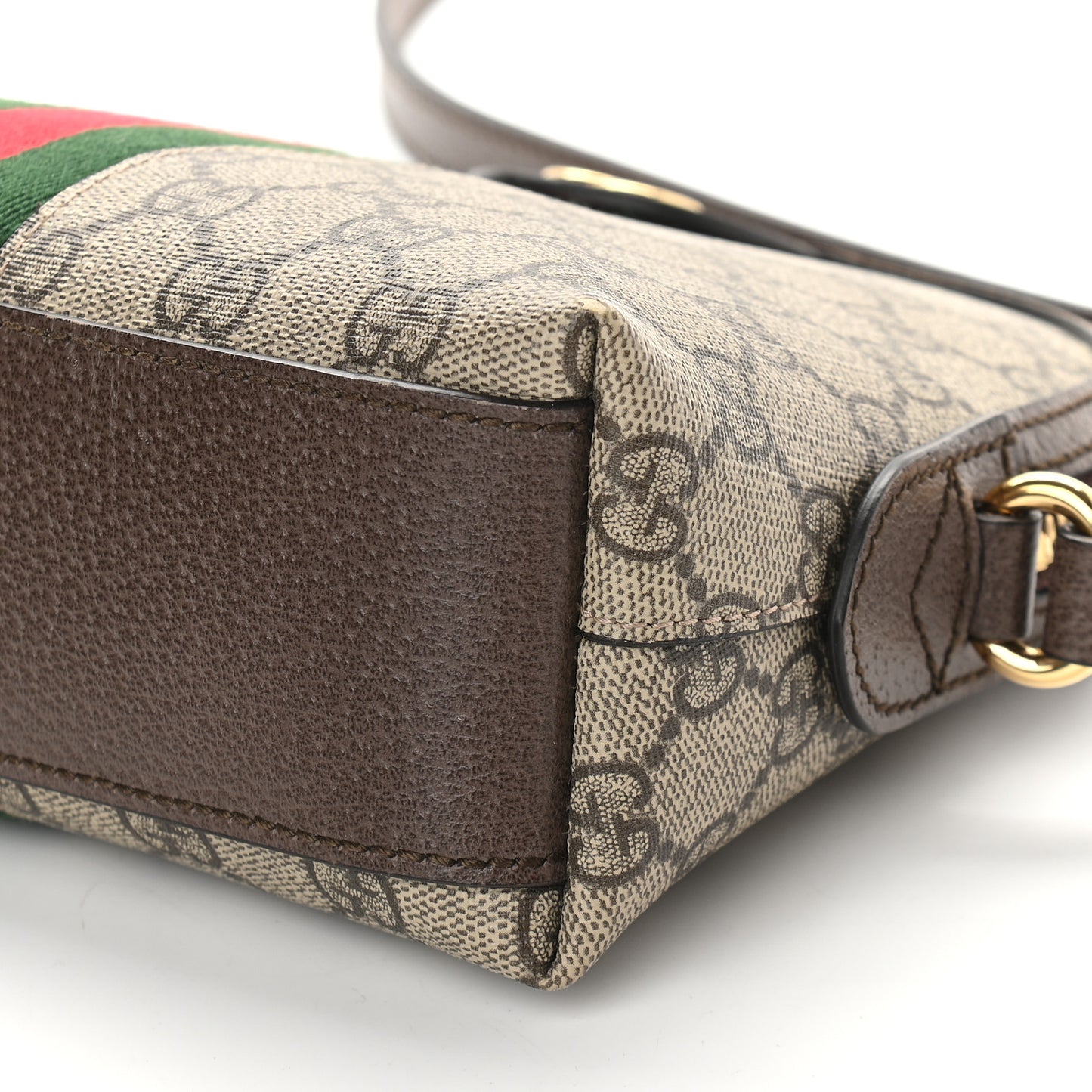 GG Supreme Monogram Textured Dollar Calfskin Web Small Ophidia Dome Shoulder Bag Beige Ebony New Acero