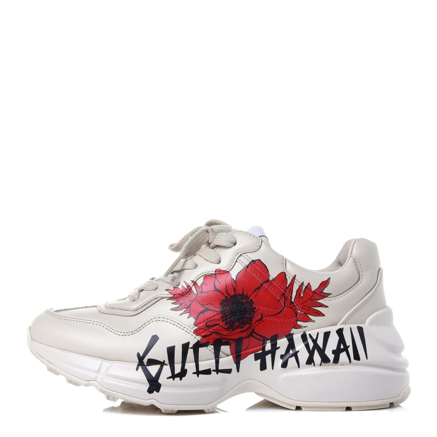Calfskin Hawaii Print Womens Rhyton Sneakers 36 Ivory