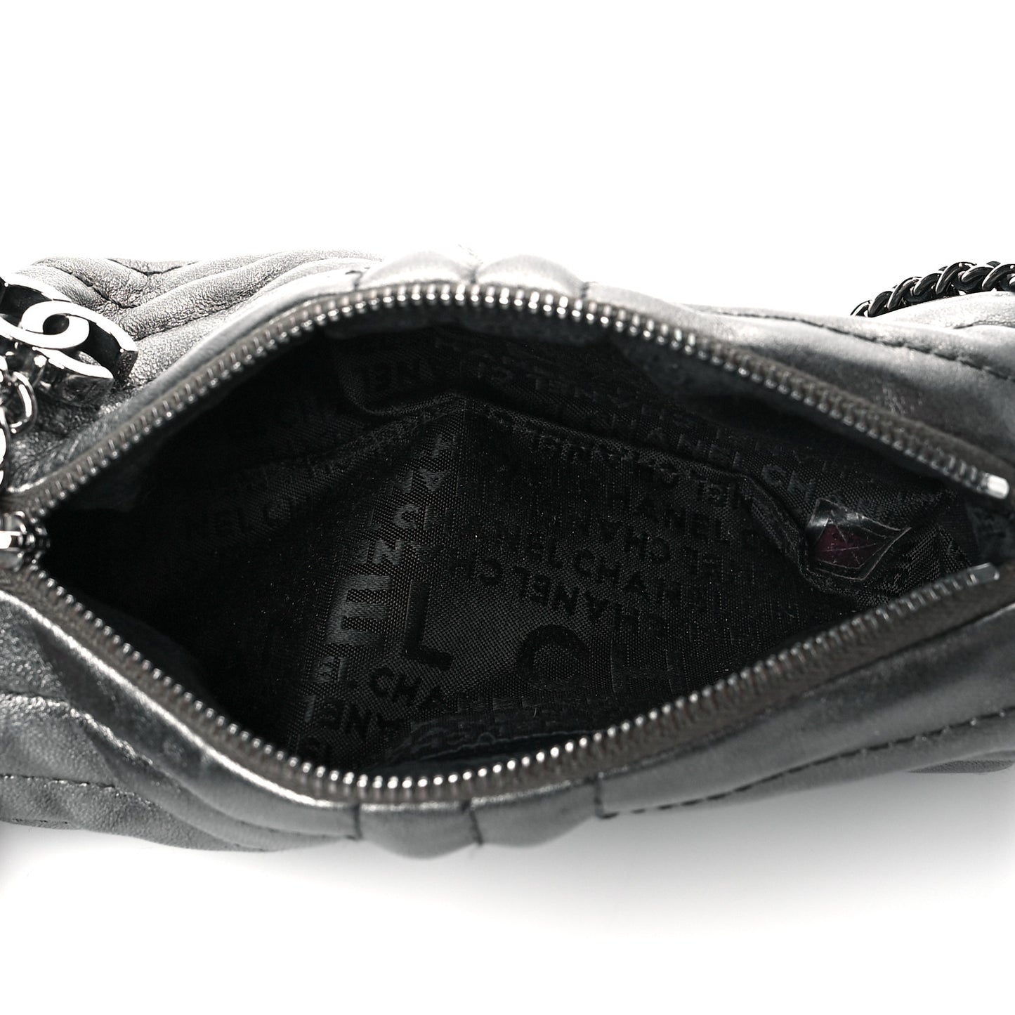 Metallic Lambskin Horizontal Quilt Pochette Dark Grey