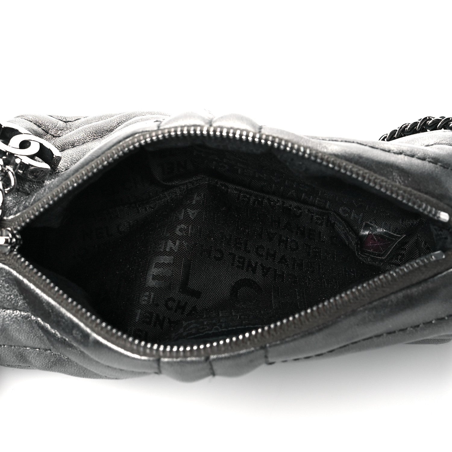 Chanel Metallic Lambskin Horizontal Quilt Pochette Dark Grey 5 of 10
