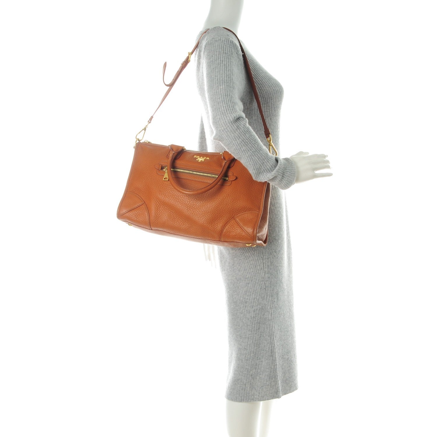 Prada Vitello Daino Shopping Satchel Rame 2 of 7