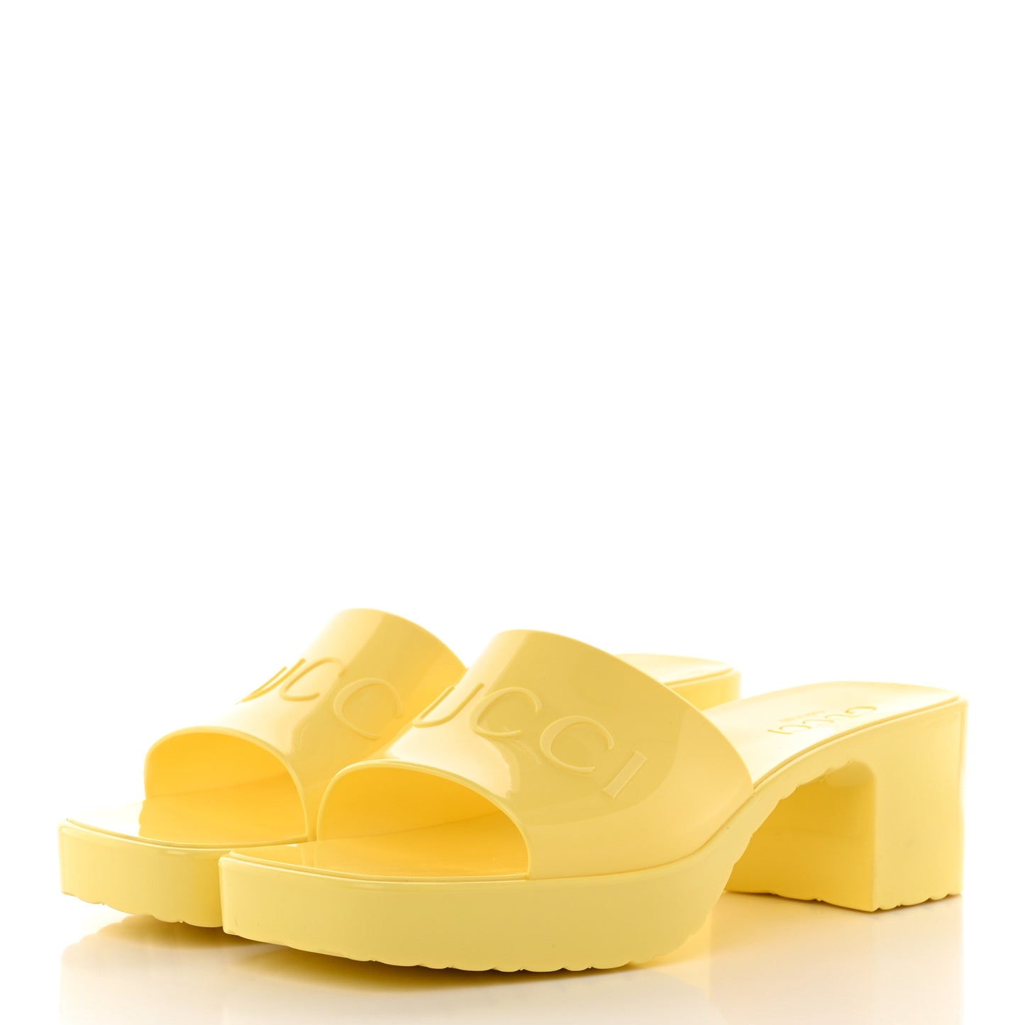 Rubber Gucci Logo Womens Platform 20/60mm Slide Sandals 36 Banana