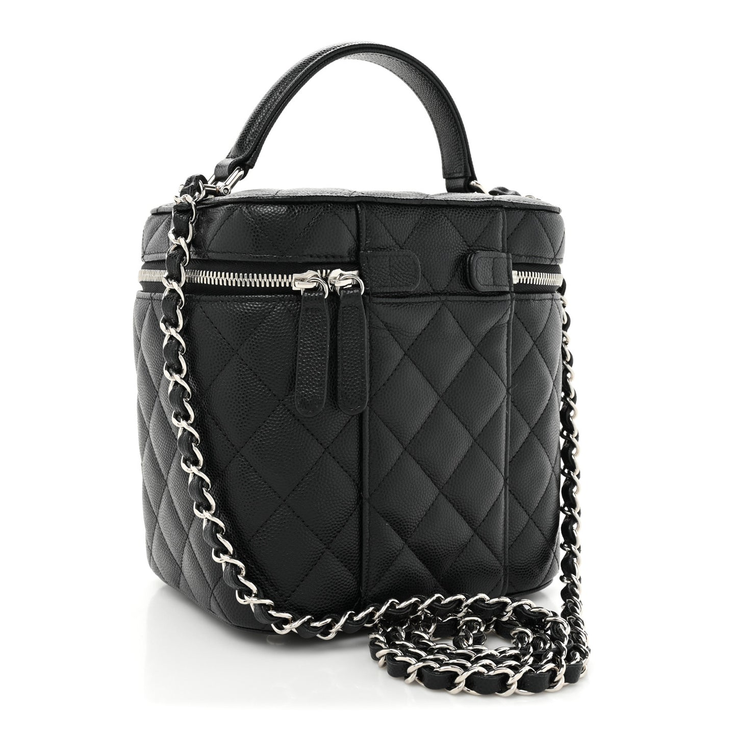 Caviar Quilted Small Top Handle Vanity Case With Chain Black