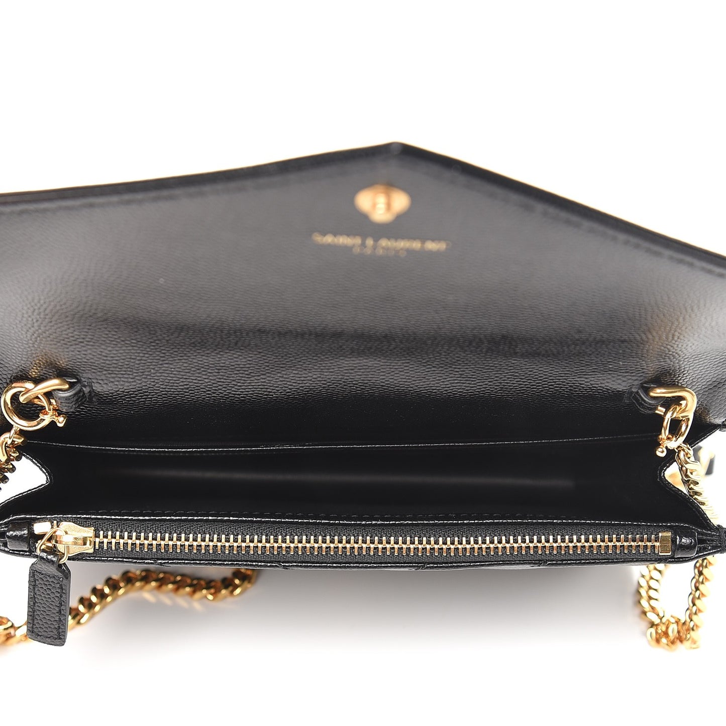 Grain De Poudre Matelasse Chevron Monogram Envelope Chain Wallet Black