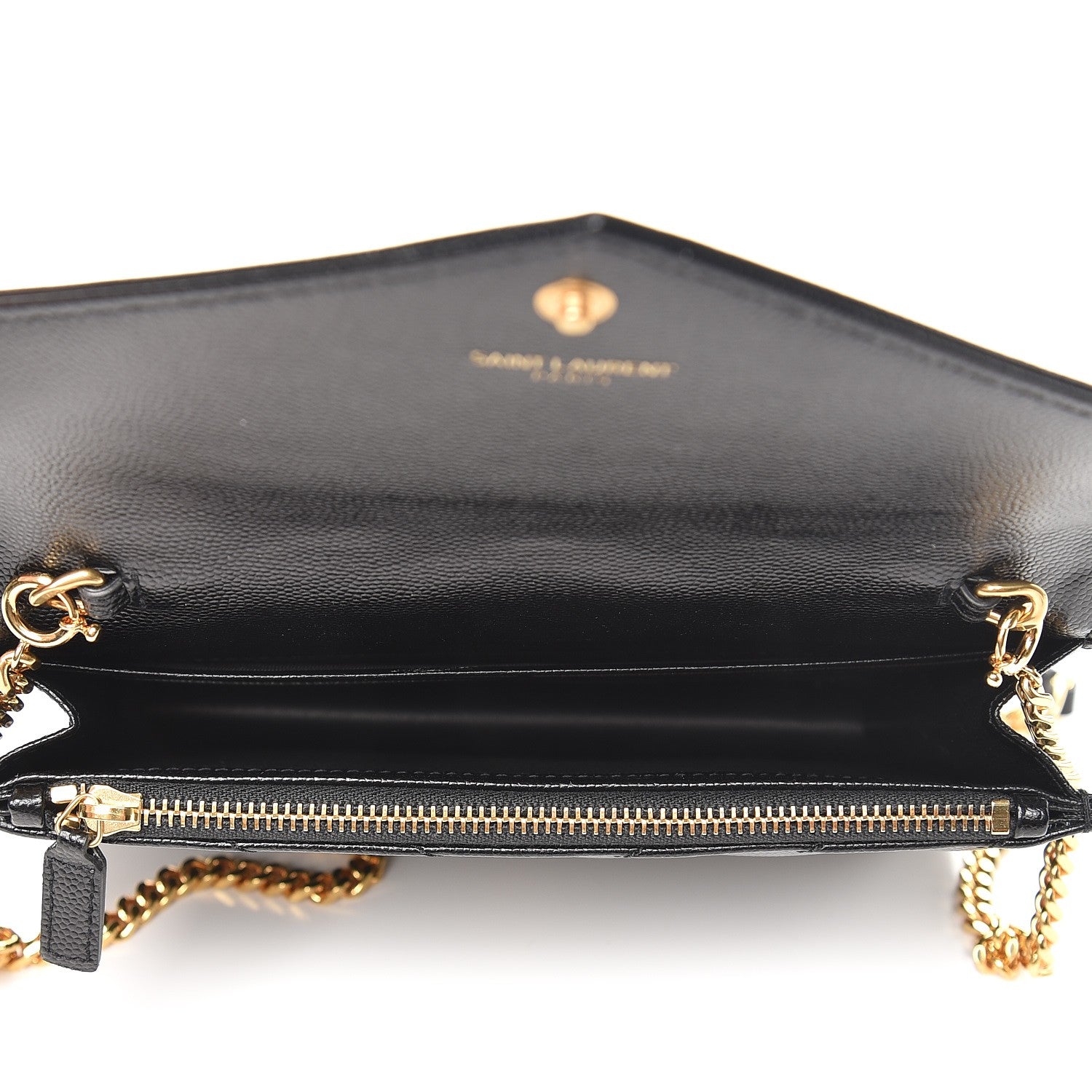 Saint Laurent Grain De Poudre Matelasse Chevron Monogram Envelope Chain Wallet Black 5 of 8