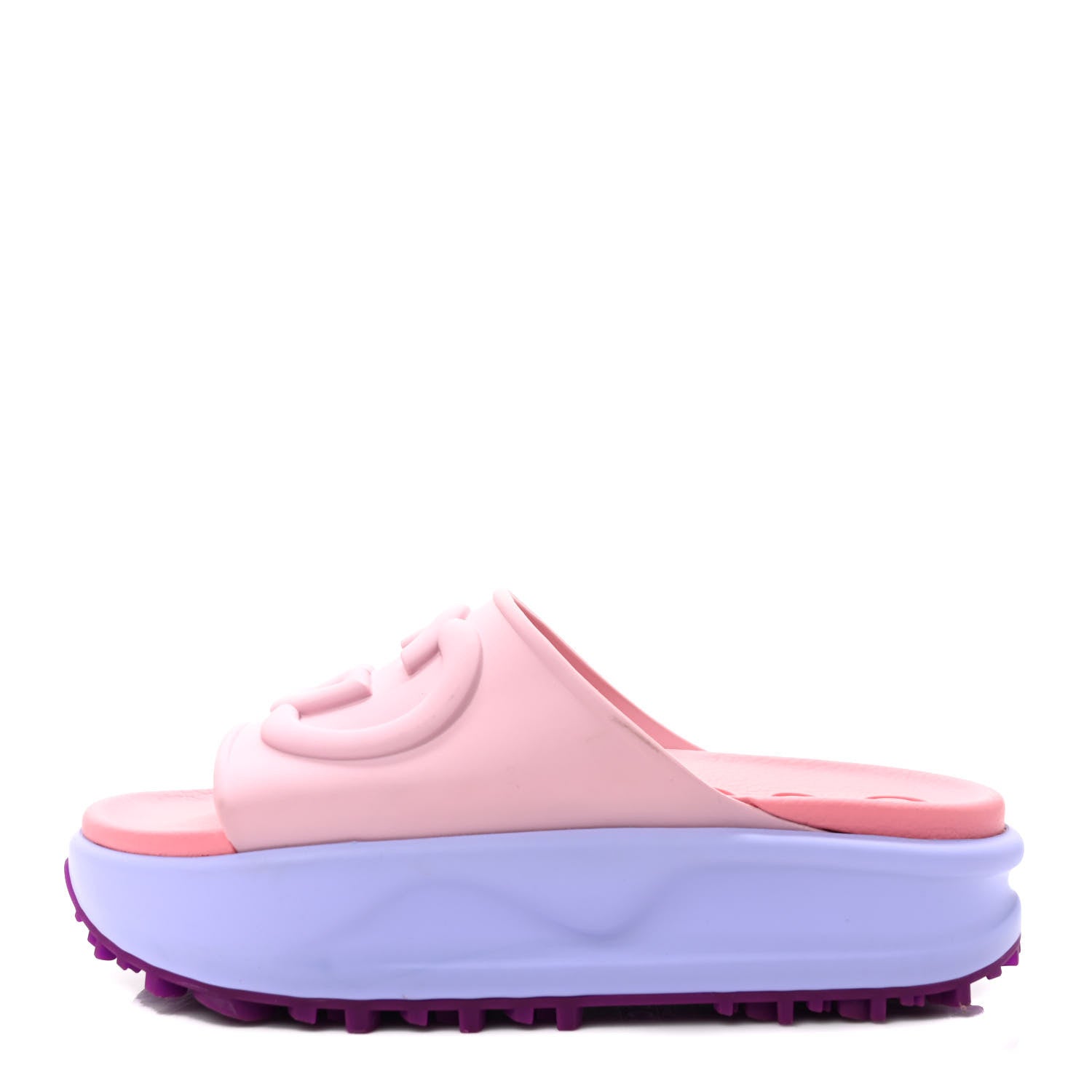 Gucci Soft Rubber Womens Interlocking G Platform 42mm Slide Sandals 38 Sugar Pink 1 of 9
