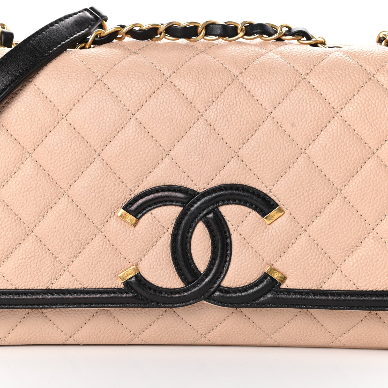 Chanel Caviar Quilted Medium CC Filigree Flap Beige Black 8 of 10