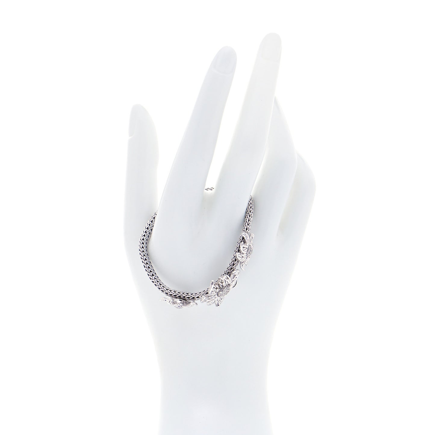 Sterling Silver 18K White Gold Diamond Ayu Frangipani Flower Bracelet