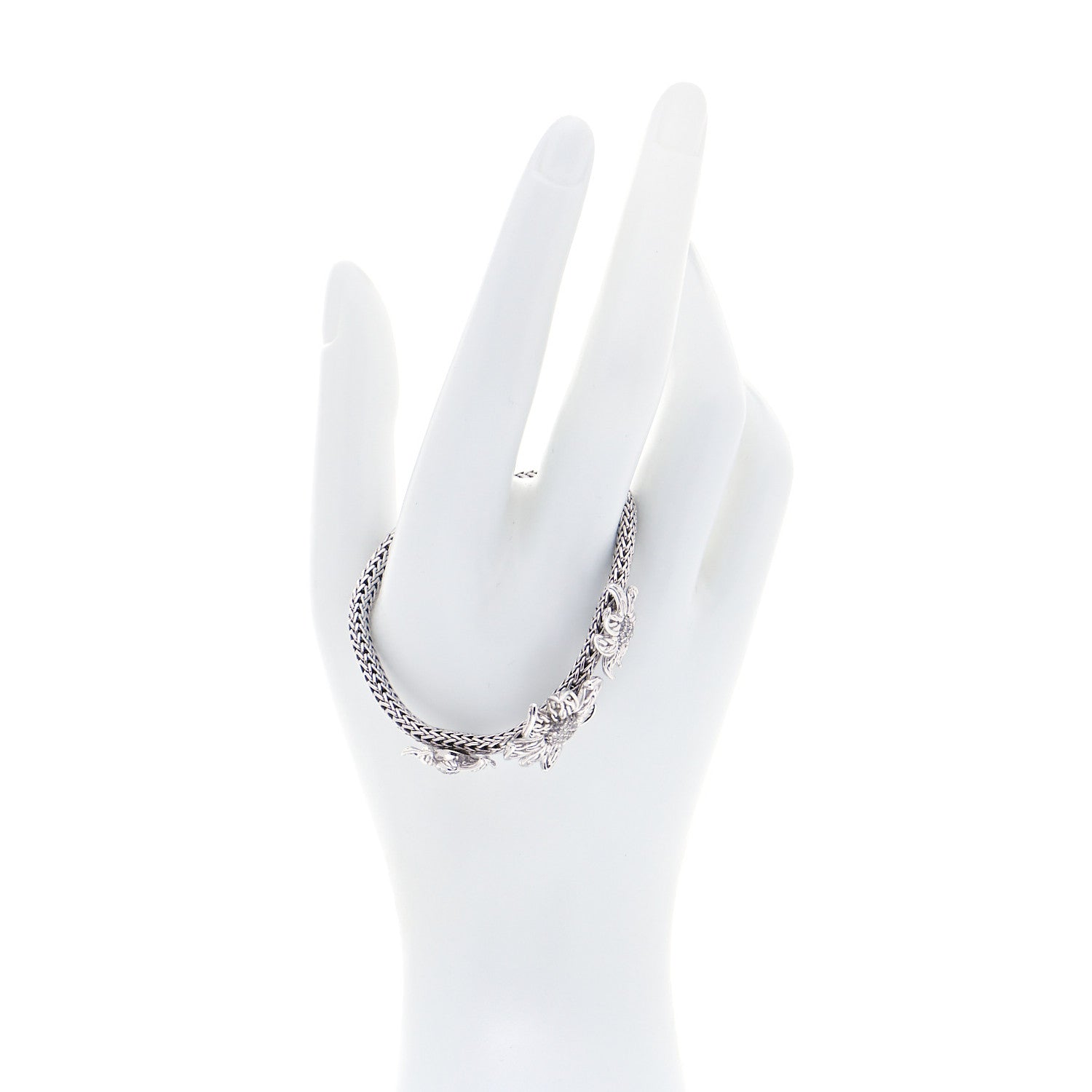 John Hardy Sterling Silver 18K White Gold Diamond Ayu Frangipani Flower Bracelet 2 of 5