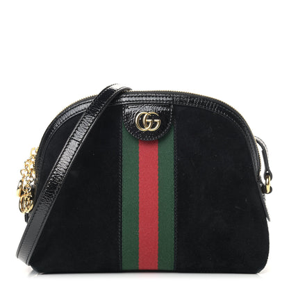 Gucci Suede Patent Web GG Small Ophidia Dome Shoulder Bag Black 1 of 16