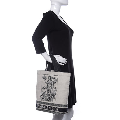 Christian Dior Canvas Print Cruise Tote Ivory Black 2 of 9