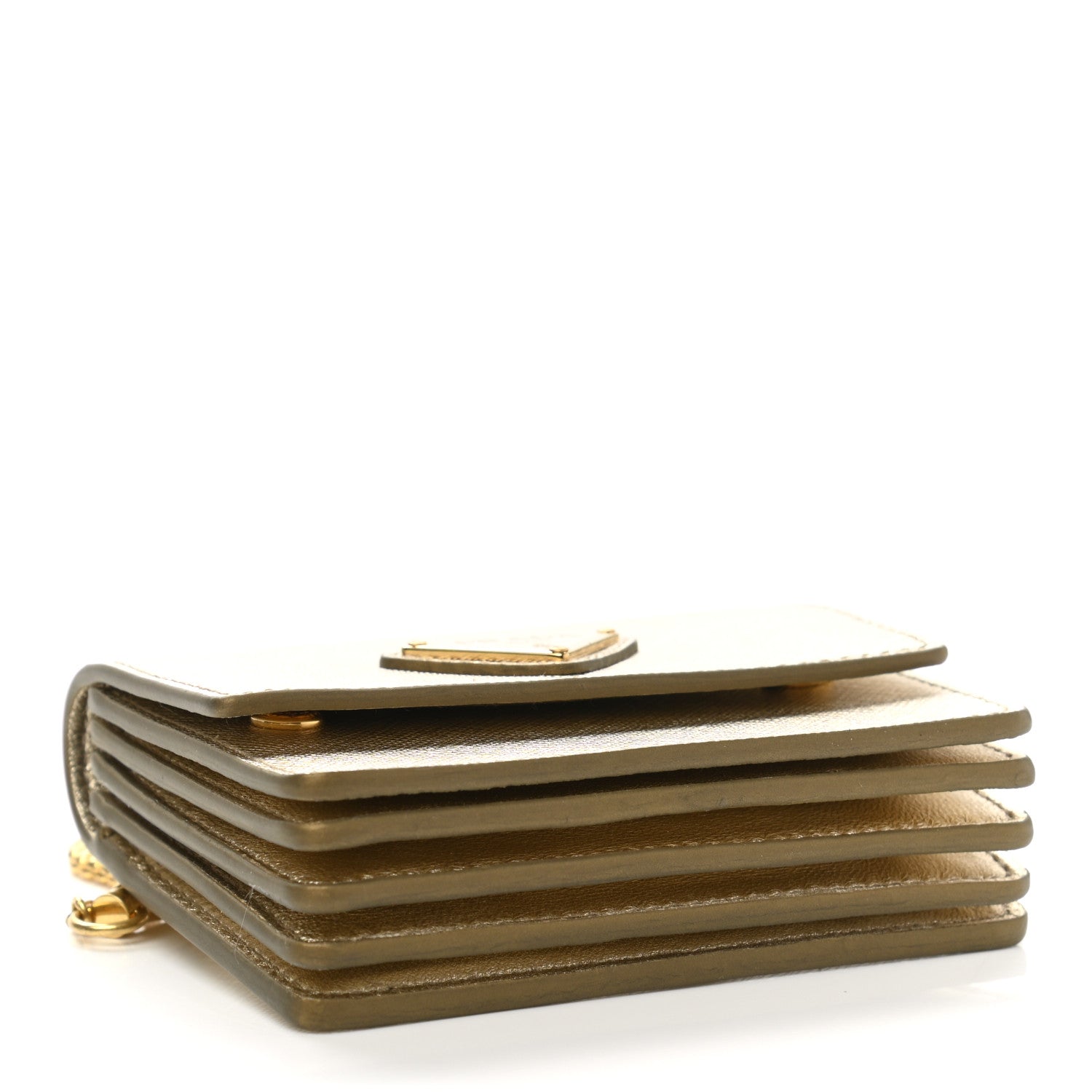 Prada Saffiano Triangle Mini Accordion Chain Wallet Pirite 4 of 7