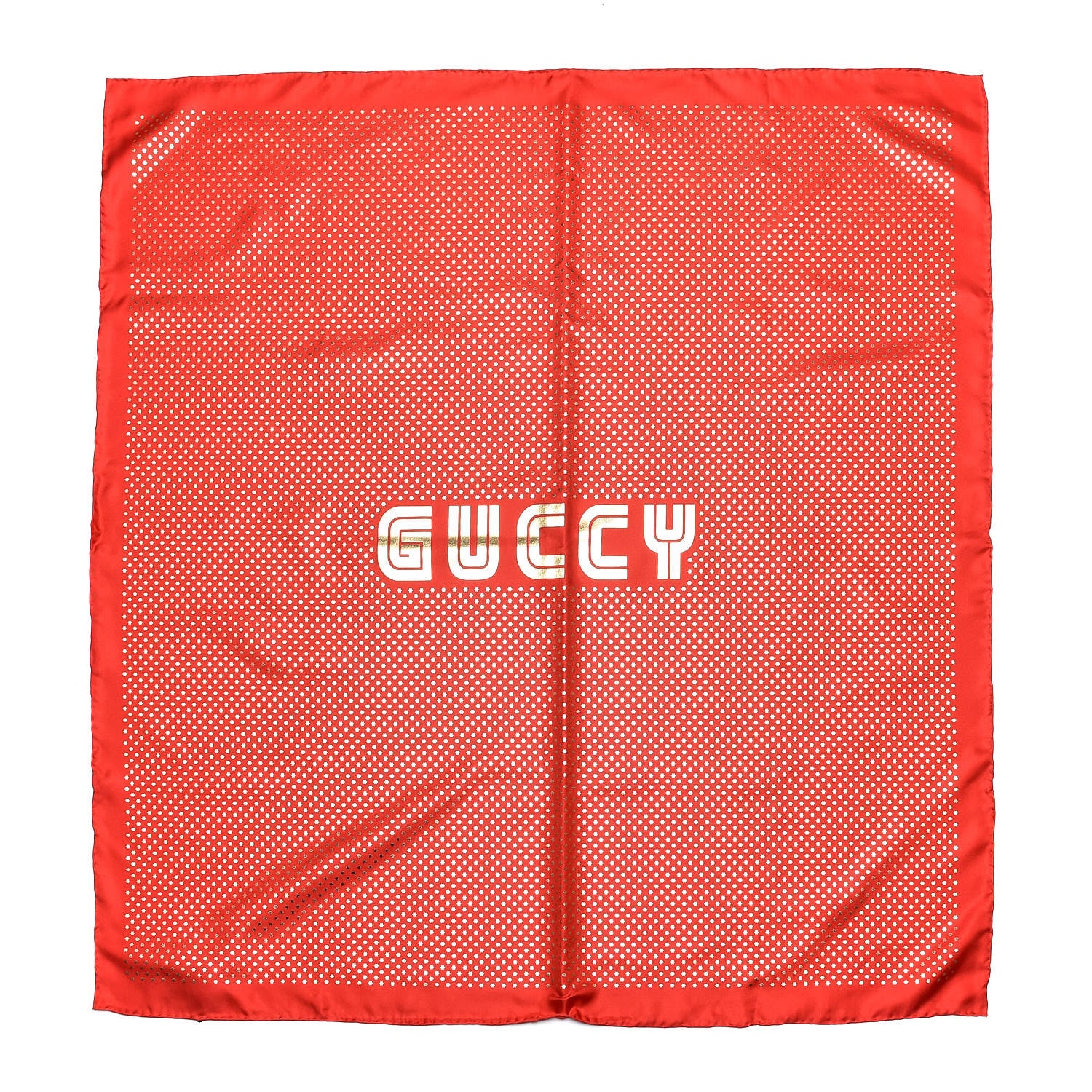Gucci X SEGA Silk GUCCY Stars Print Square Scarf Flame Red Gold 1 of 5