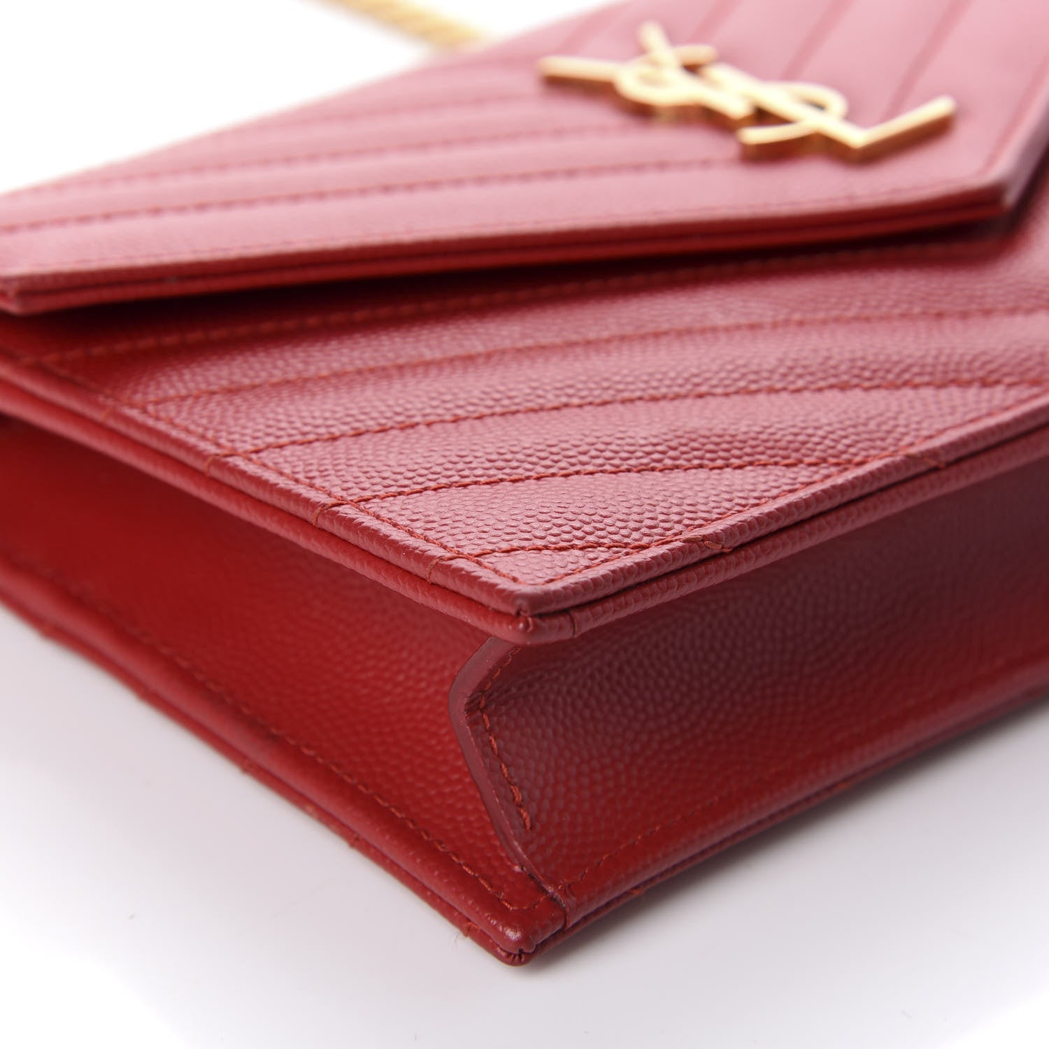 Saint Laurent Grain De Poudre Matelasse Chevron Monogram Envelope Chain Wallet New Red 6 of 11