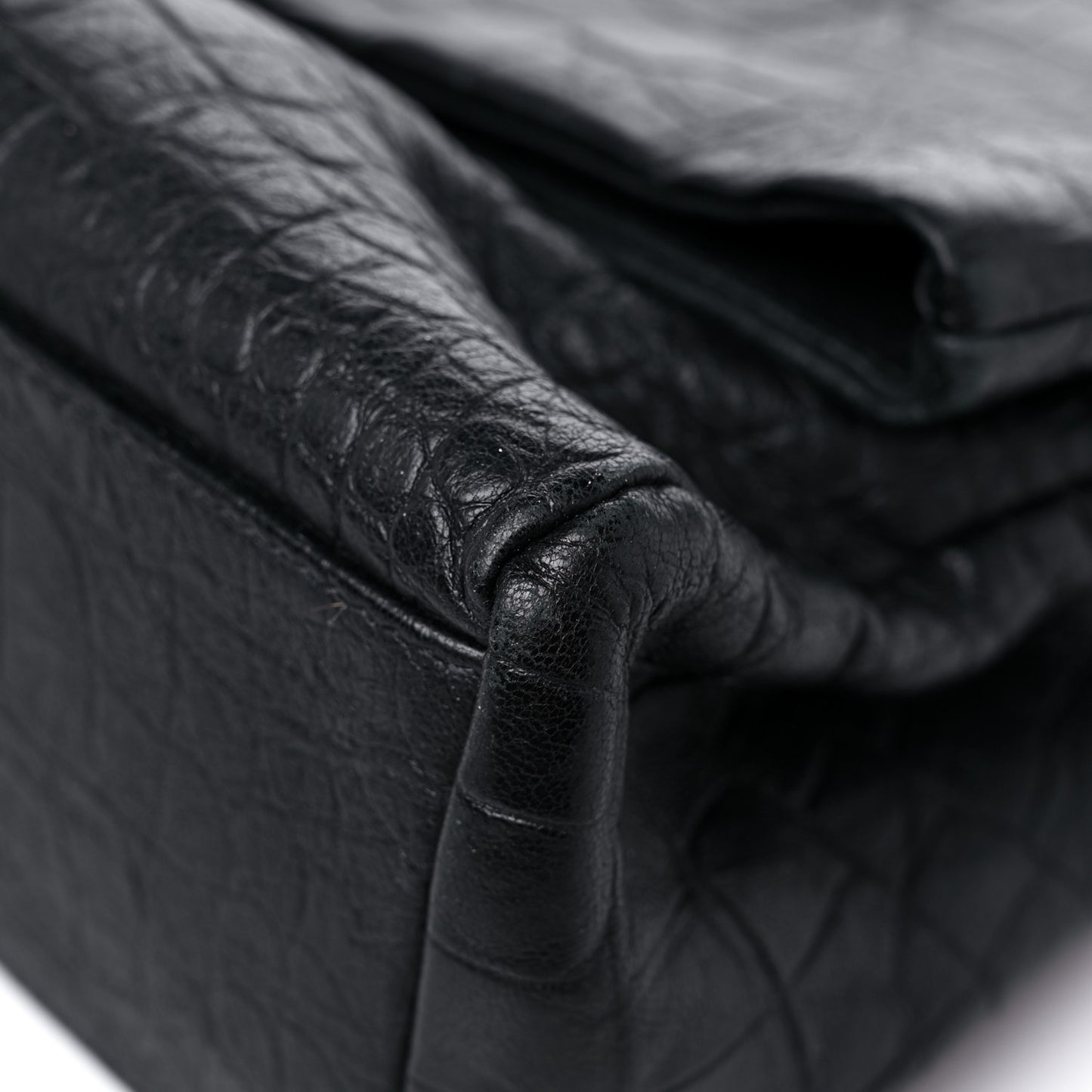 Calfskin Crocodile Embossed Medium West Hollywood Monogram Fold-Over Black