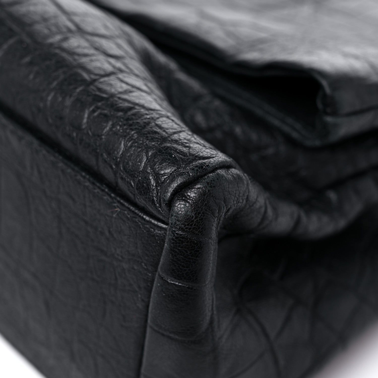 Saint Laurent Calfskin Crocodile Embossed Medium West Hollywood Monogram Fold-Over Black 14 of 15