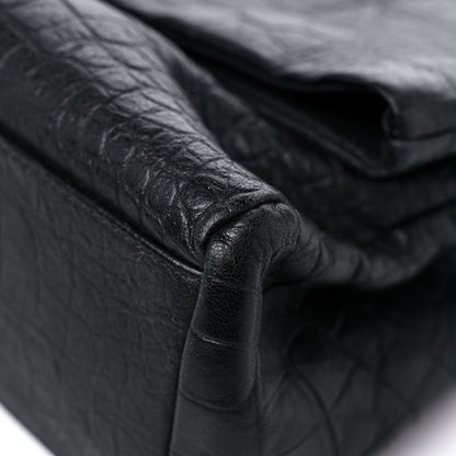 Saint Laurent Calfskin Crocodile Embossed Medium West Hollywood Monogram Fold-Over Black 14 of 15