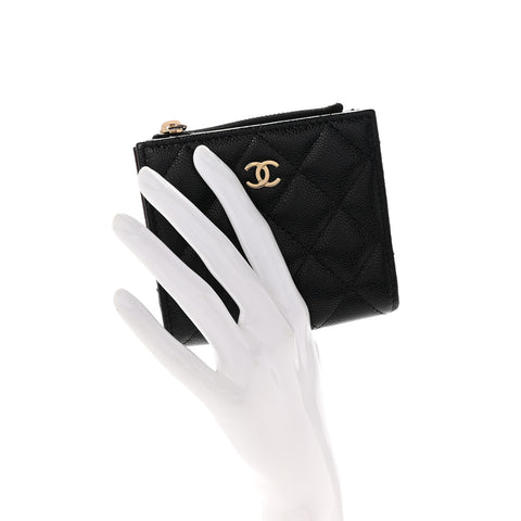 Caviar Quilted CC Zip Compact Wallet Black