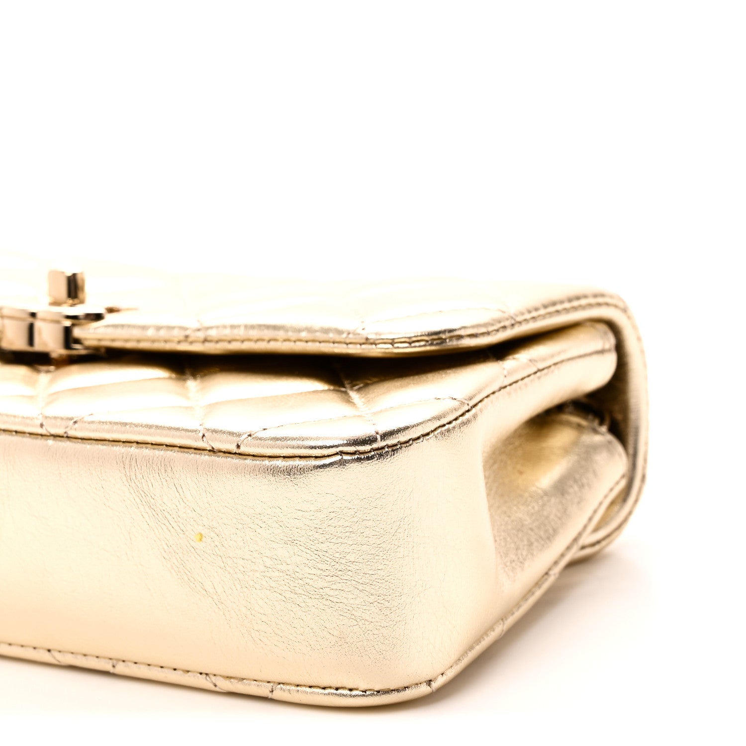 Chanel Metallic Lambskin Quilted Flap Phone Holder With Chain Gold
