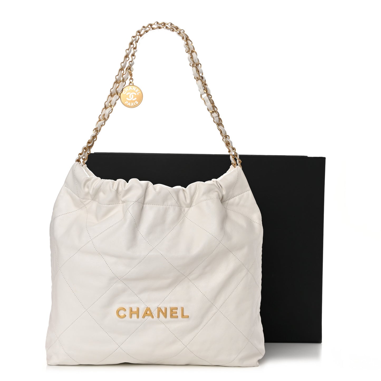 Shiny Calfskin Quilted Chanel 22 White