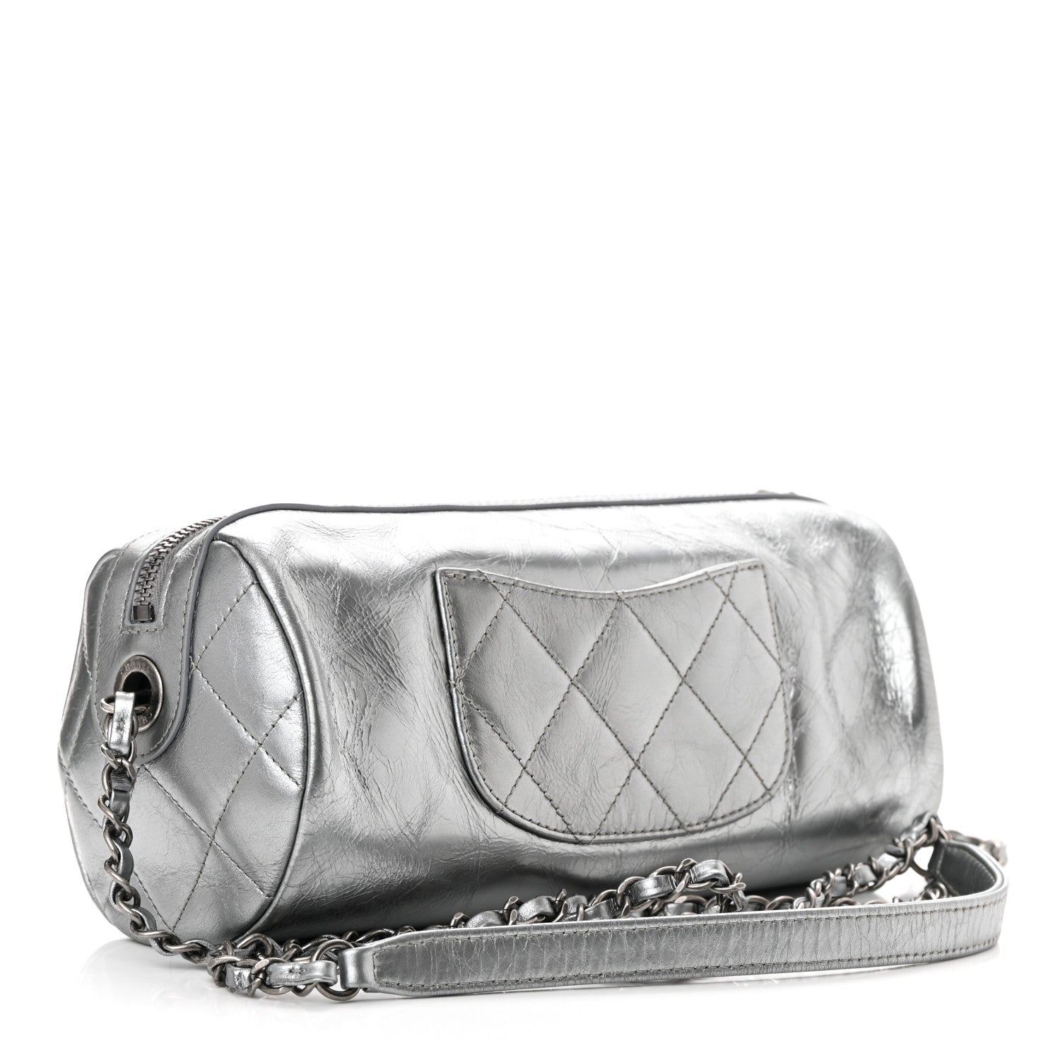 Chanel Metallic Lambskin Signe Bowling Bag Silver 3 of 11