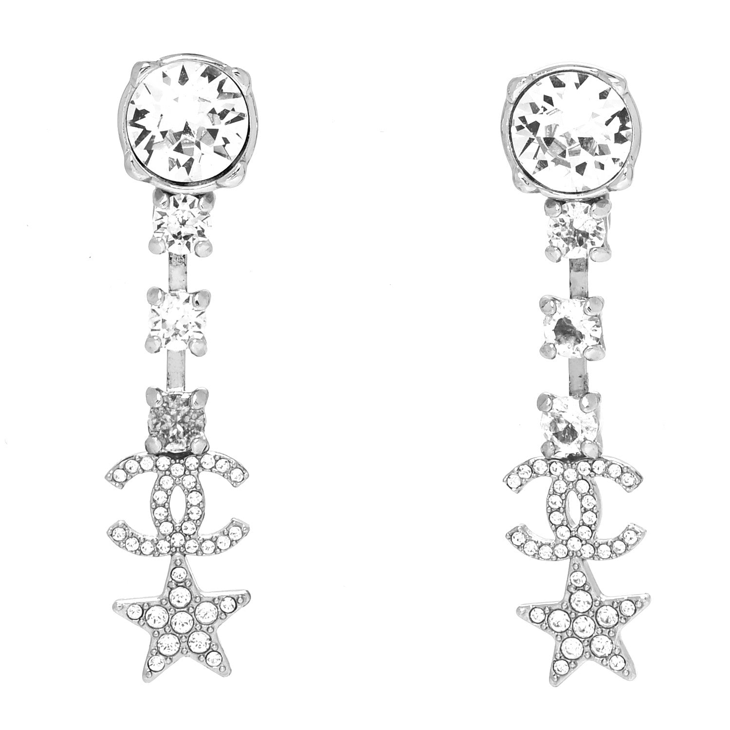 Chanel Crystal Starfall Drop CC Earrings Silver 1 of 4