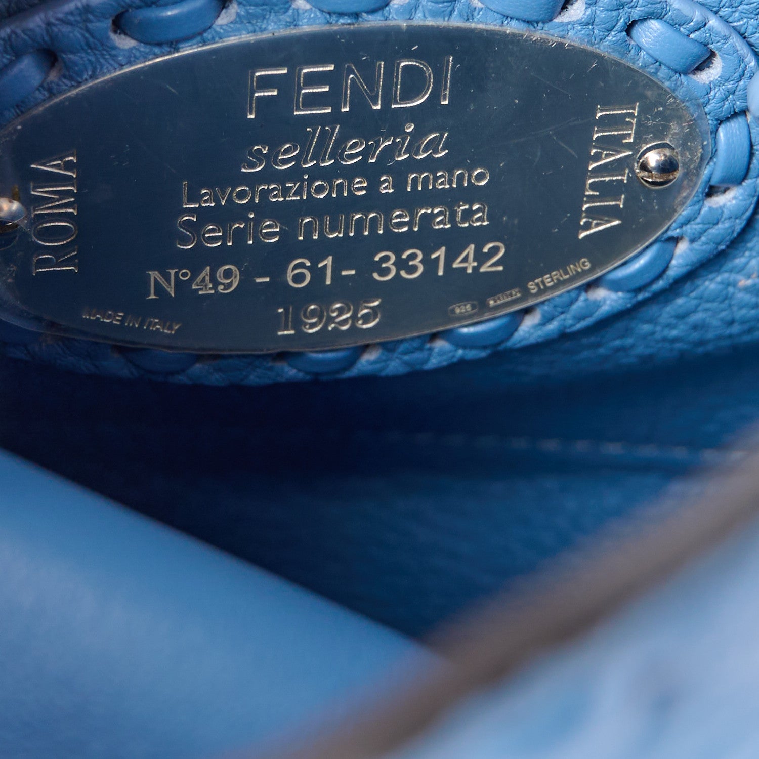 Fendi Vitello Granato Camoscio Selleria Macro Stitchings Mini Peekaboo Iconic Satchel Argento Blue 7 of 10