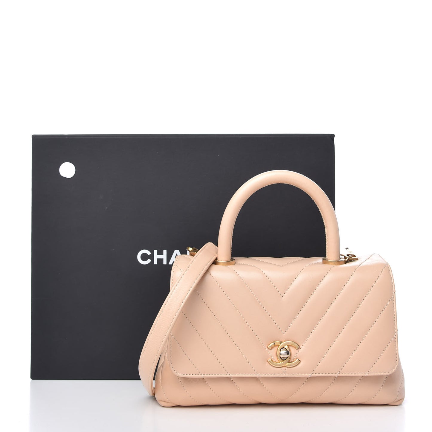 Calfskin Chevron Quilted Mini Coco Handle Flap Beige