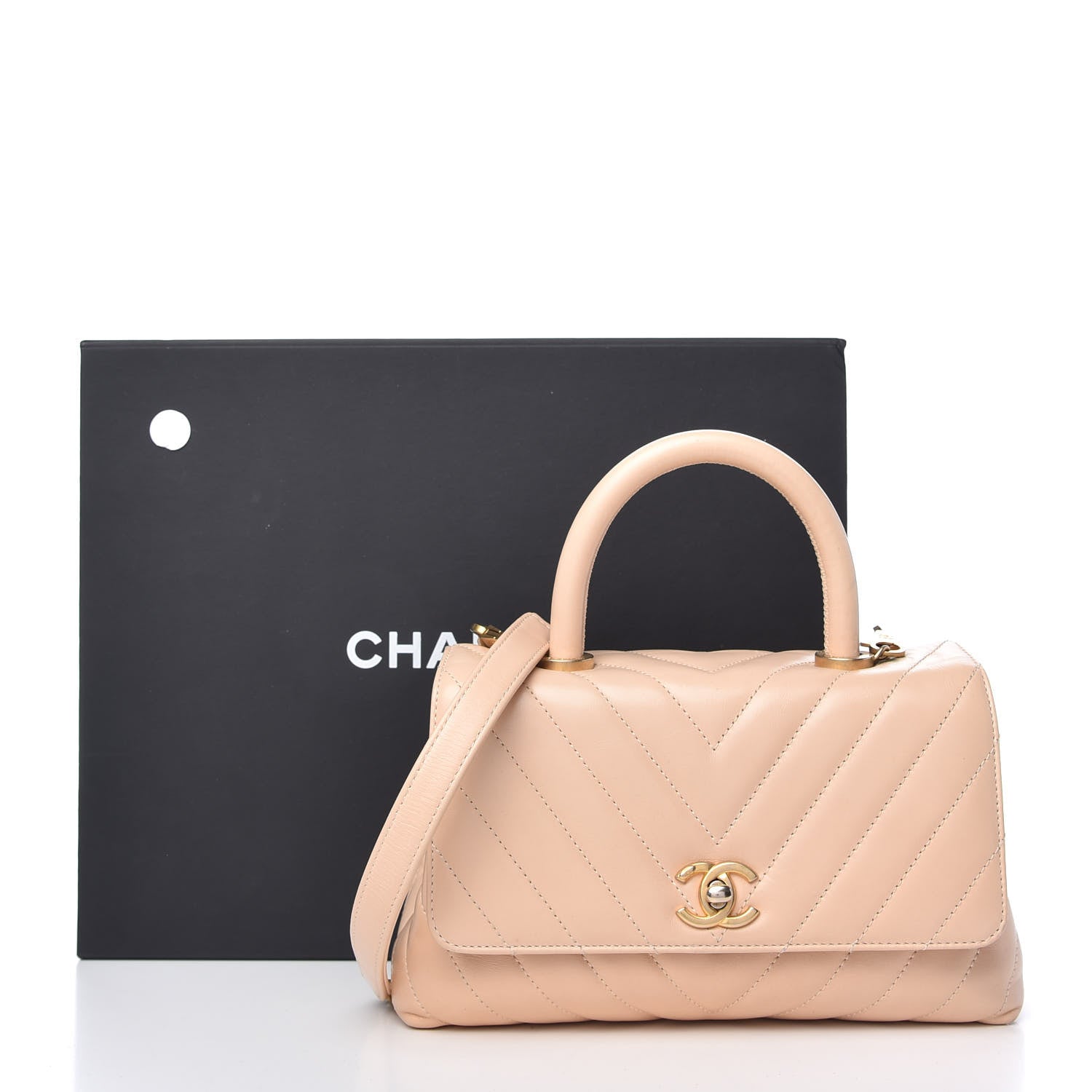 Chanel Calfskin Chevron Quilted Mini Coco Handle Flap Beige 10 of 10