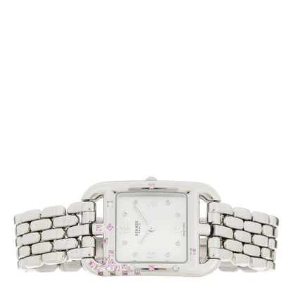 Hermes Stainless Steel Diamond Pink Sapphire Mother of Pearl 23mm Cape Cod Quartz Watch 3 of 5