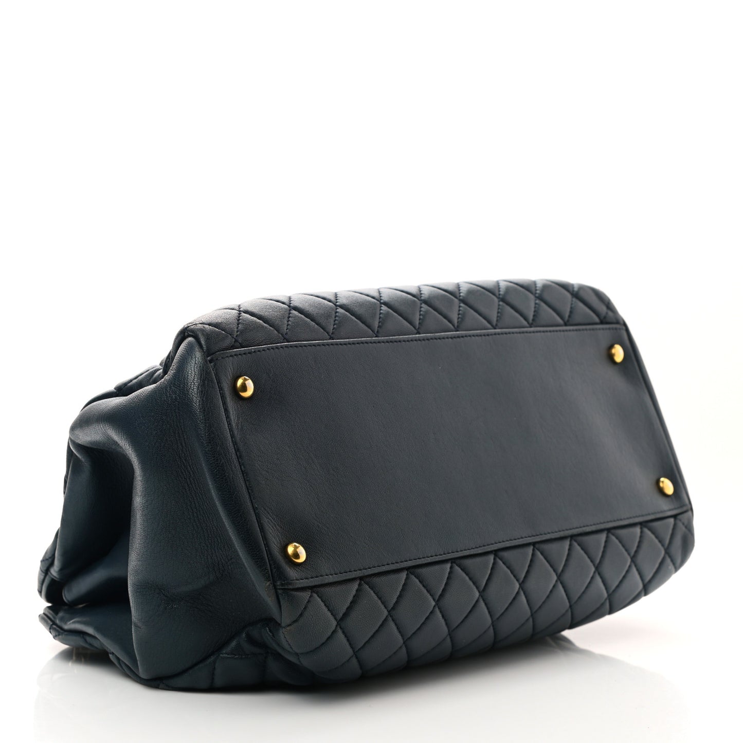 Calfskin Quilted Shoulder Bag Navy Blue