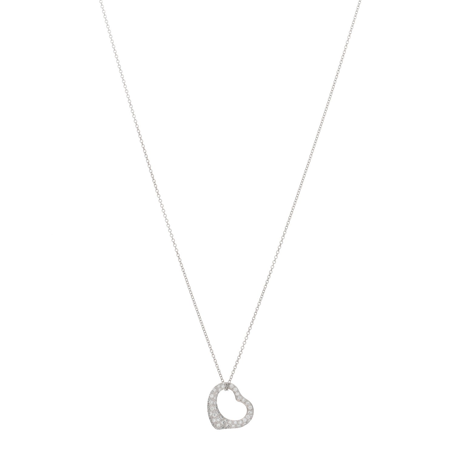 Tiffany Platinum Diamond 16mm Elsa Peretti Open Heart Pave Pendant Necklace 1 of 4