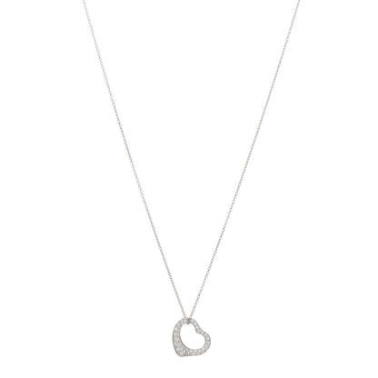 Tiffany Platinum Diamond 16mm Elsa Peretti Open Heart Pave Pendant Necklace 1 of 4