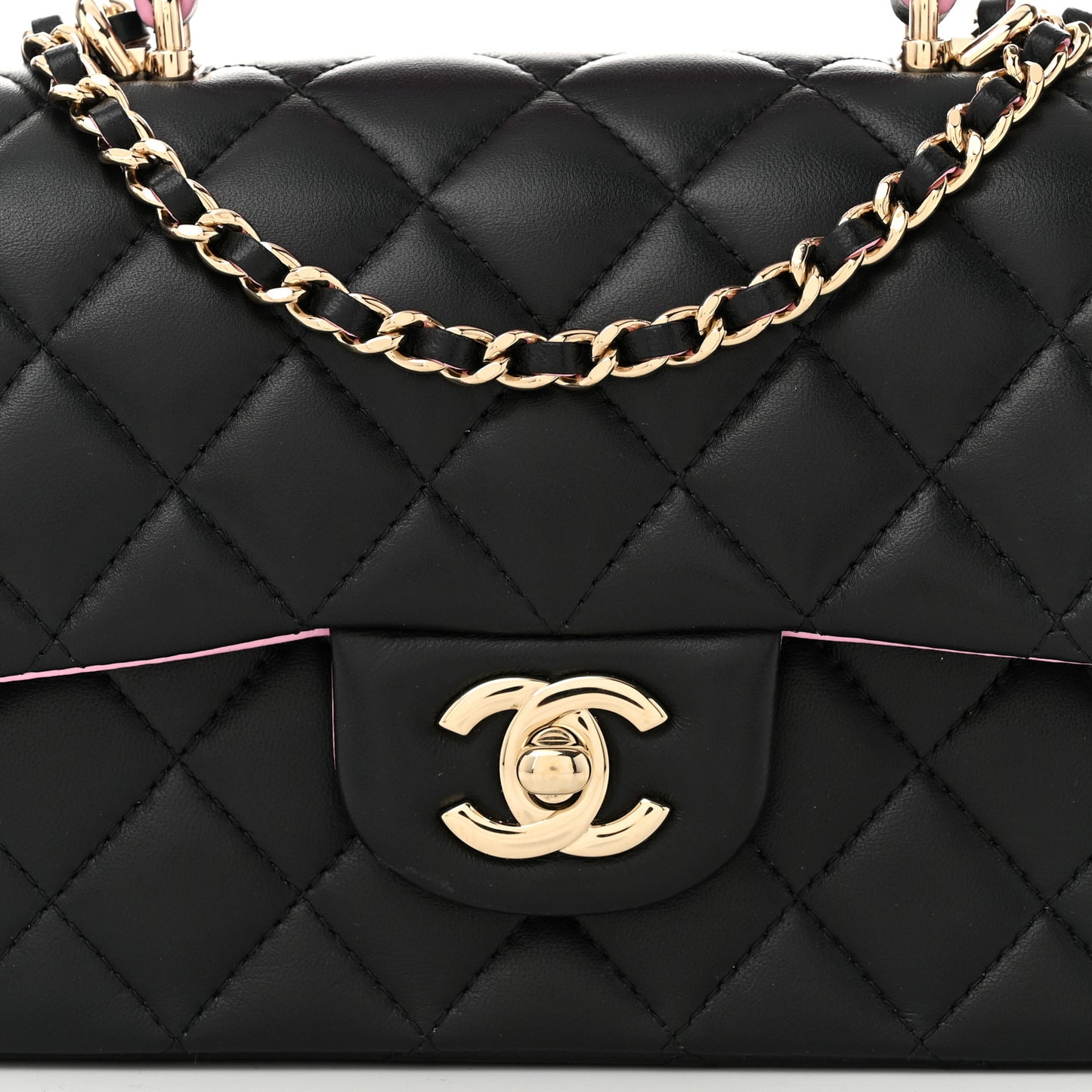 Lambskin Quilted Bi-Color Mini Top Handle Rectangular Flap Black Lilac