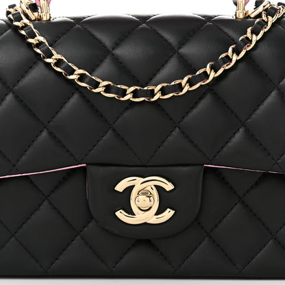 Chanel Lambskin Quilted Bi-Color Mini Top Handle Rectangular Flap Black Lilac 8 of 11