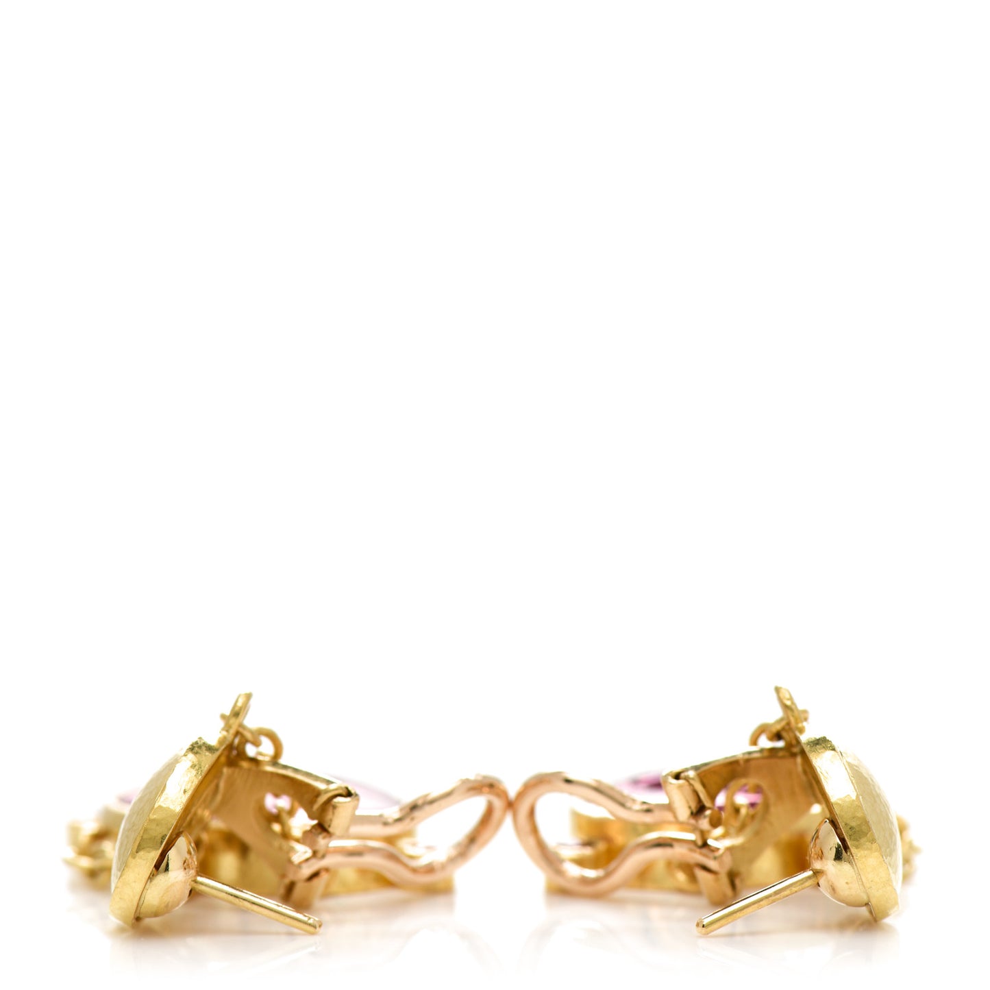 19K Yellow Gold Pink Spinel Venetian Glass Intaglio Laurel Wreath Drop Chain Earrings
