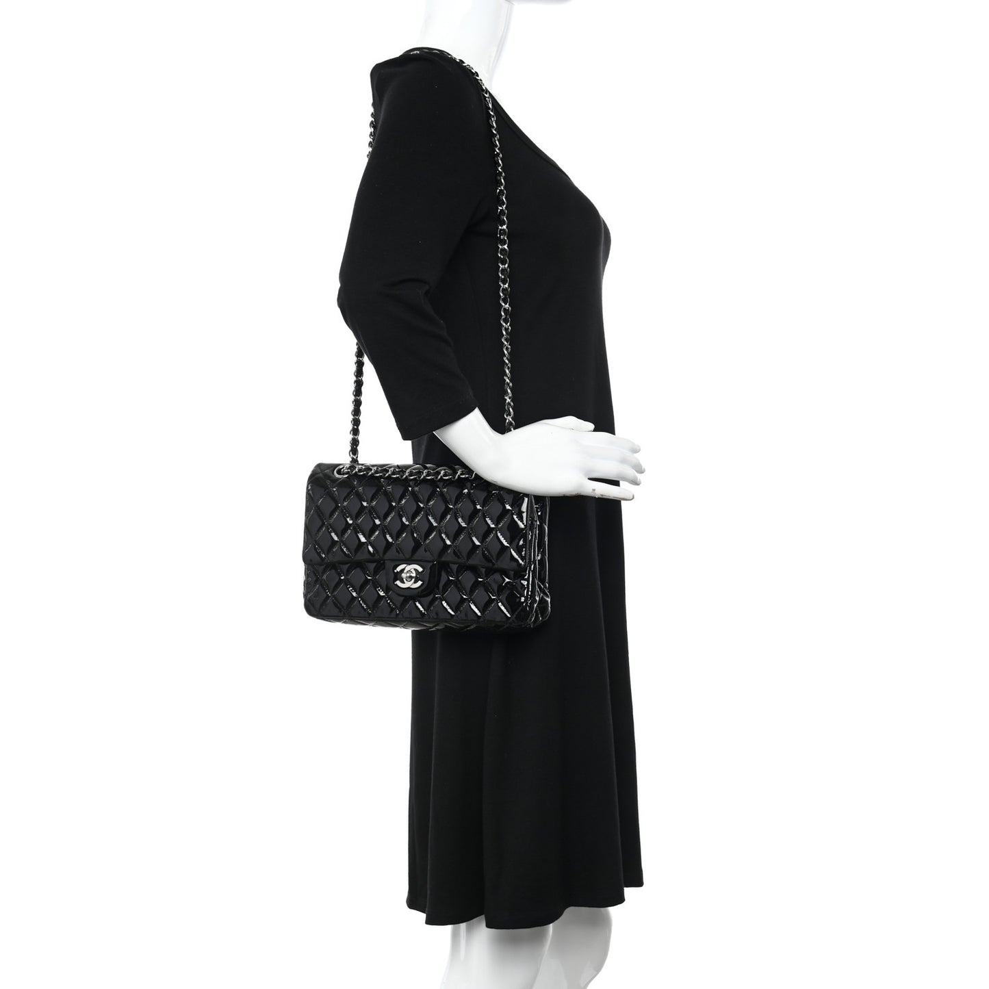 Patent Quilted Medium Double Flap Black